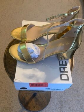 Dream Pairs Metallic Gold Low Block Heel Sandals